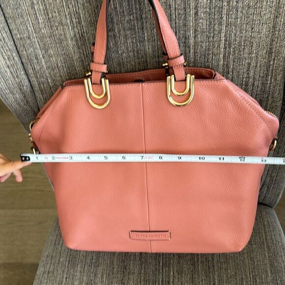 Vince Camuto Plum Soft Pebbled Leather Satchel Handbag Color Sushi/Coral Top Zip - Picture 11 of 16